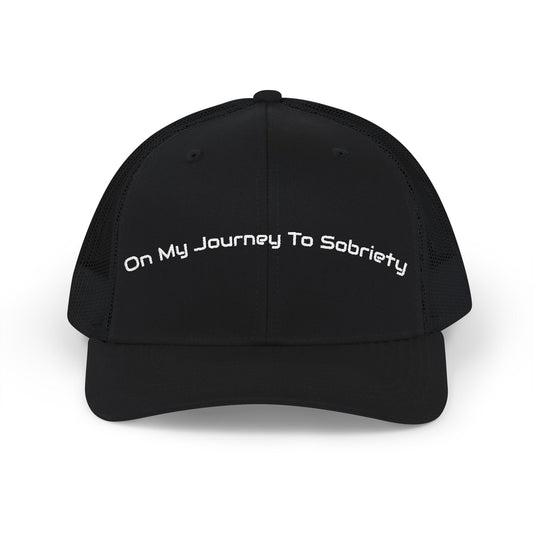 Snapback Trucker Cap - On My Journey to Sobriety, Recovery Gift, Empowerment Accessory, Inspirational Headwear, Supportive Hat