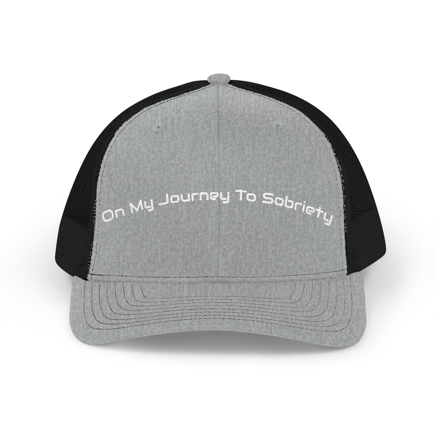 Snapback Trucker Cap - On My Journey to Sobriety, Recovery Gift, Empowerment Accessory, Inspirational Headwear, Supportive Hat