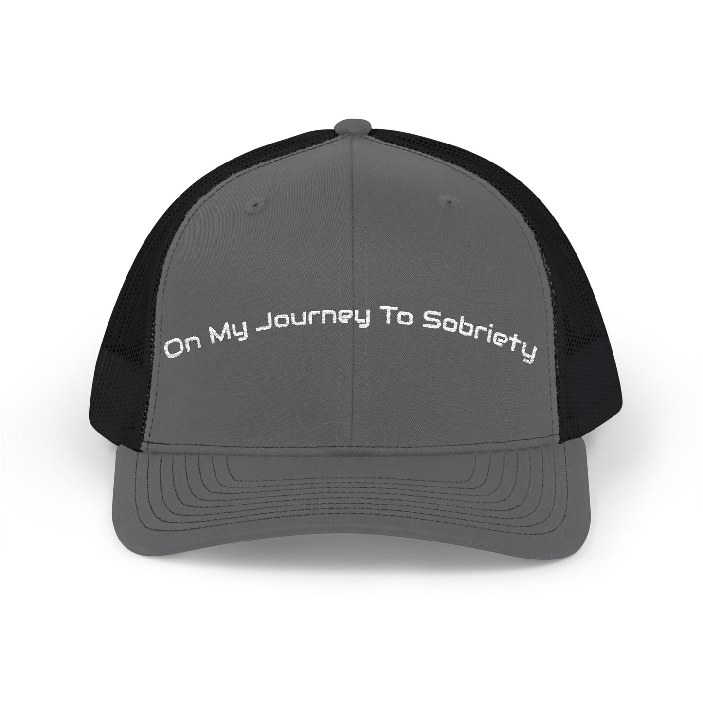 Snapback Trucker Cap - On My Journey to Sobriety, Recovery Gift, Empowerment Accessory, Inspirational Headwear, Supportive Hat